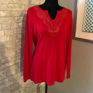 Basic Edition: Red studded gold colored beads front V- Neck.